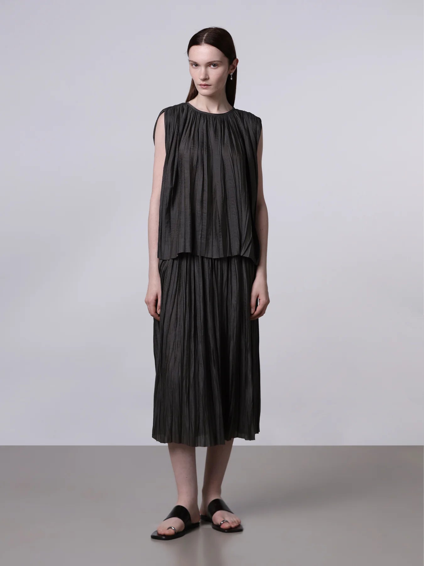 Plisse Midi Skirt in Brown