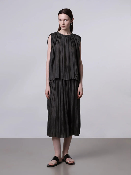 Plisse Midi Skirt in Brown