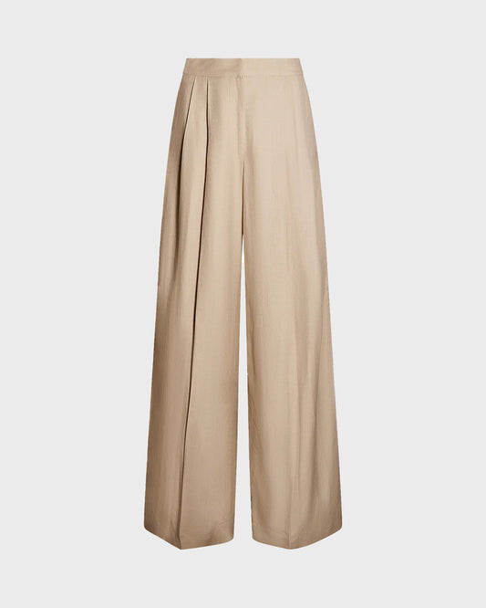 Linen Wide Leg Trousers in Beige