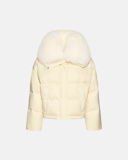 Short Down Jacket with Fox Trim in White