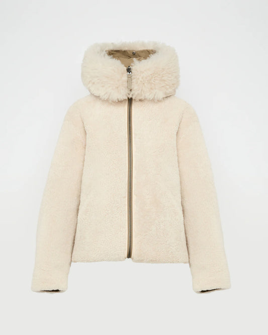 Revrsible Hooded Jacket in Lambskin Shearling and Technical Fabric