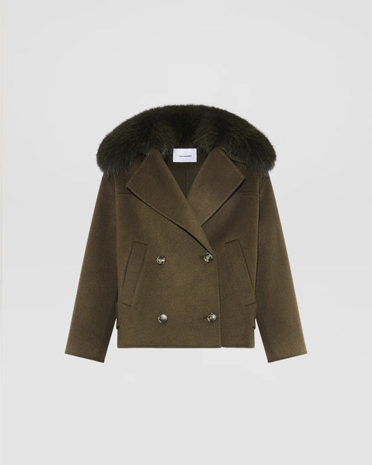 Cashmere-Blend Pea Jacket with Removable Fox Fur Collar