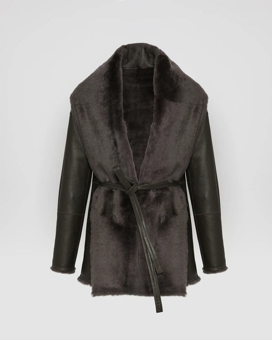 Long Draped Lambskin Shearling Jacket