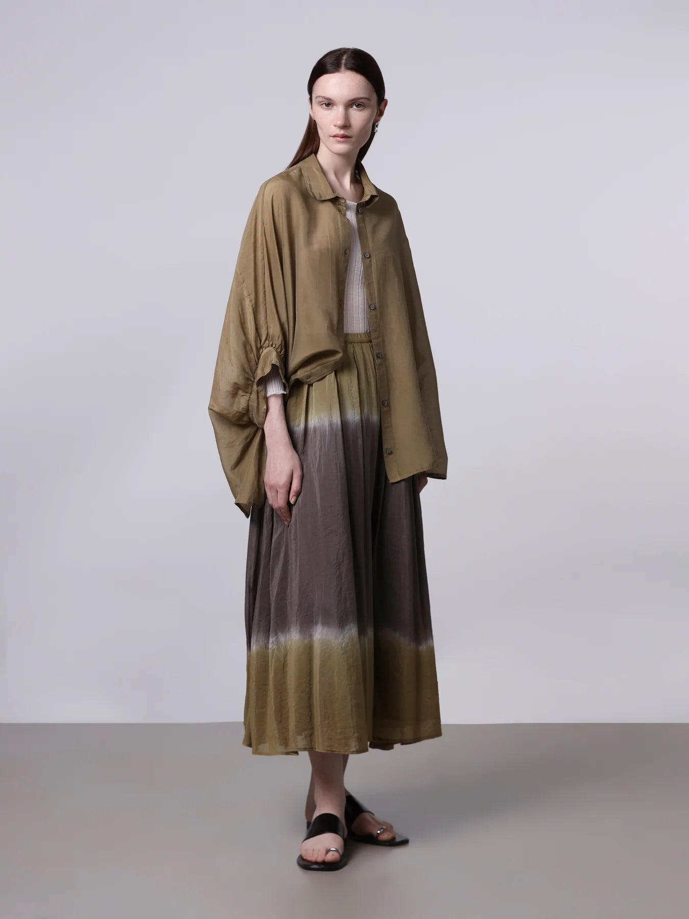 Plisse Midi Skirt in Khaki