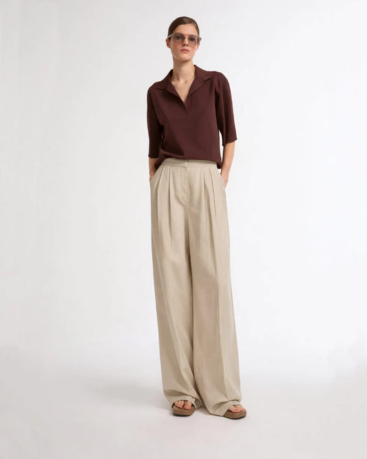 Linen Wide Leg Trousers in Beige