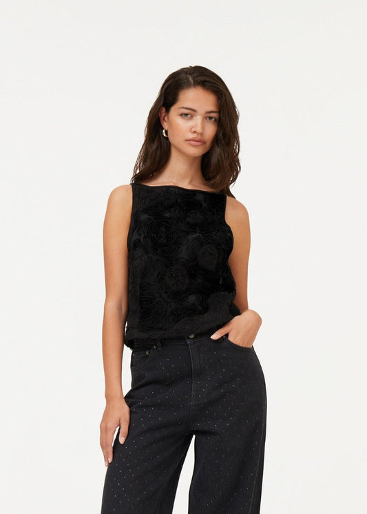 FLOWER MESH BOATNECK TOP - ROTATE