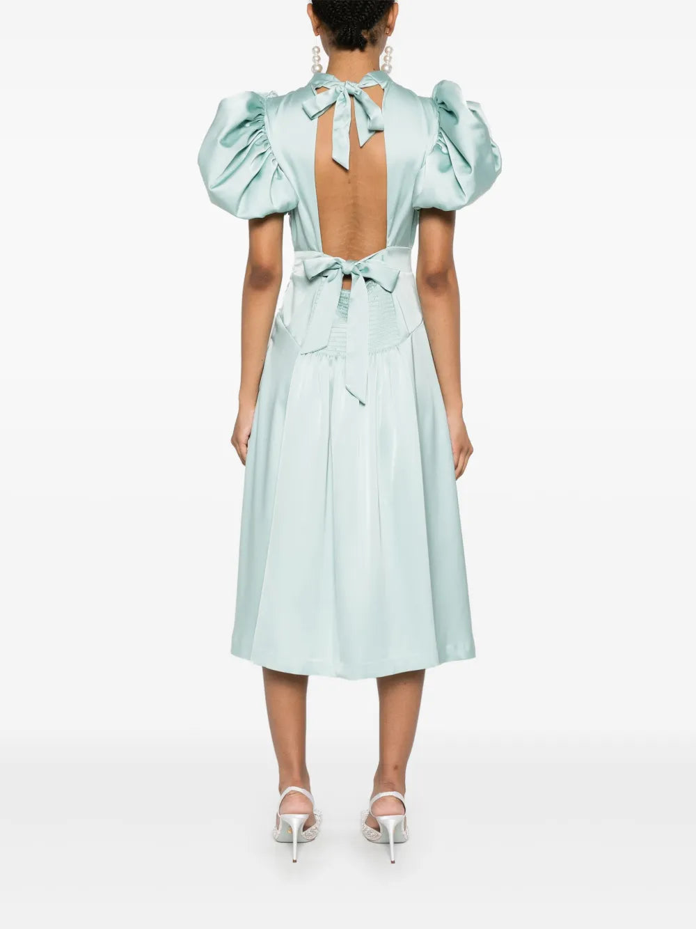 PUFF SLEEVE SATIN MIDI DRESS - ROTATE
