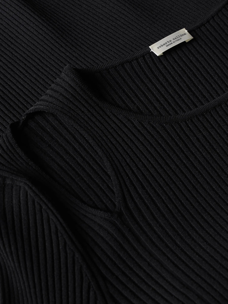 Cut-Out Long Sleeve Top in Black