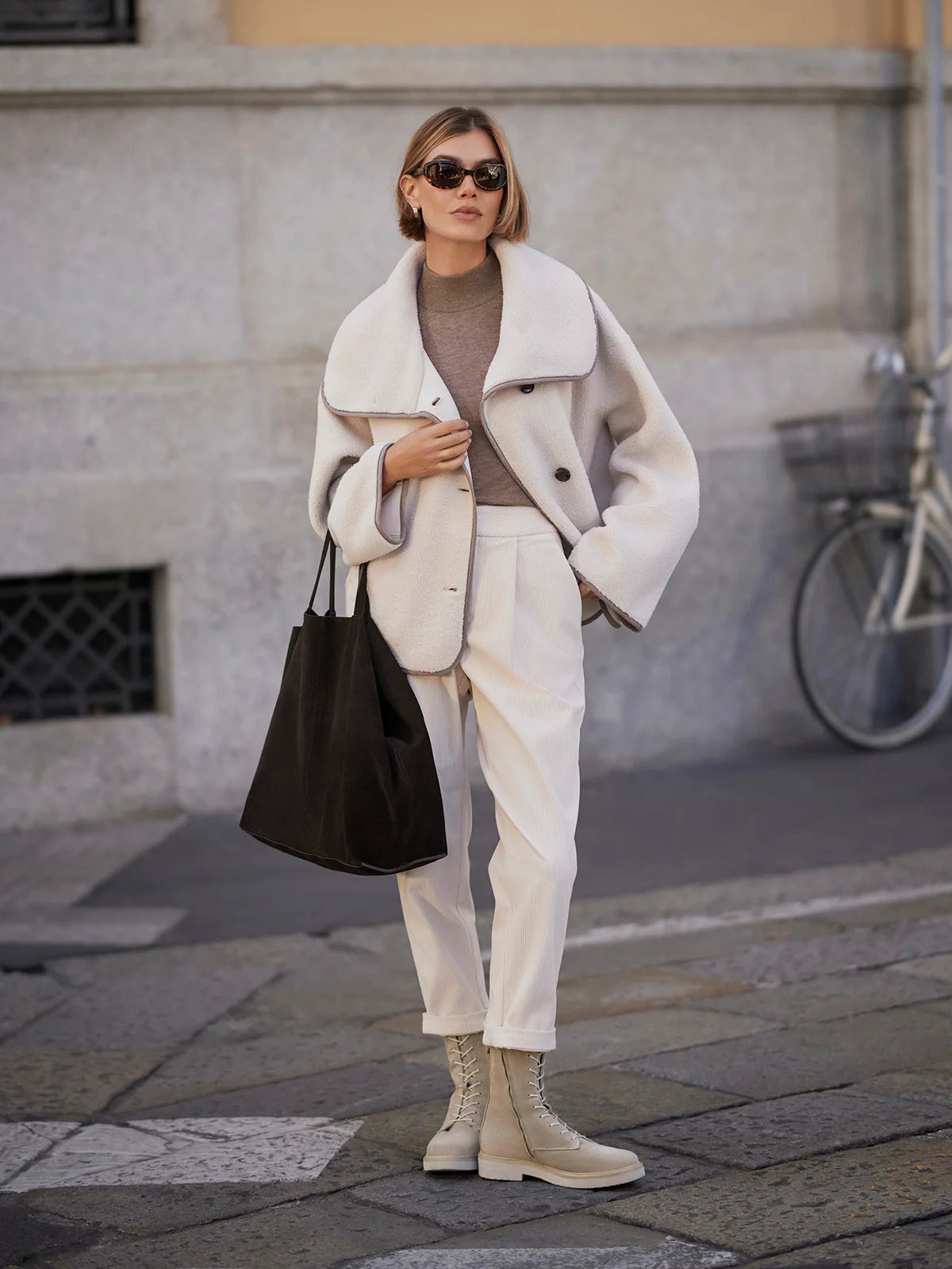 Romane Boxy Sherpa Jacket in Sandshell