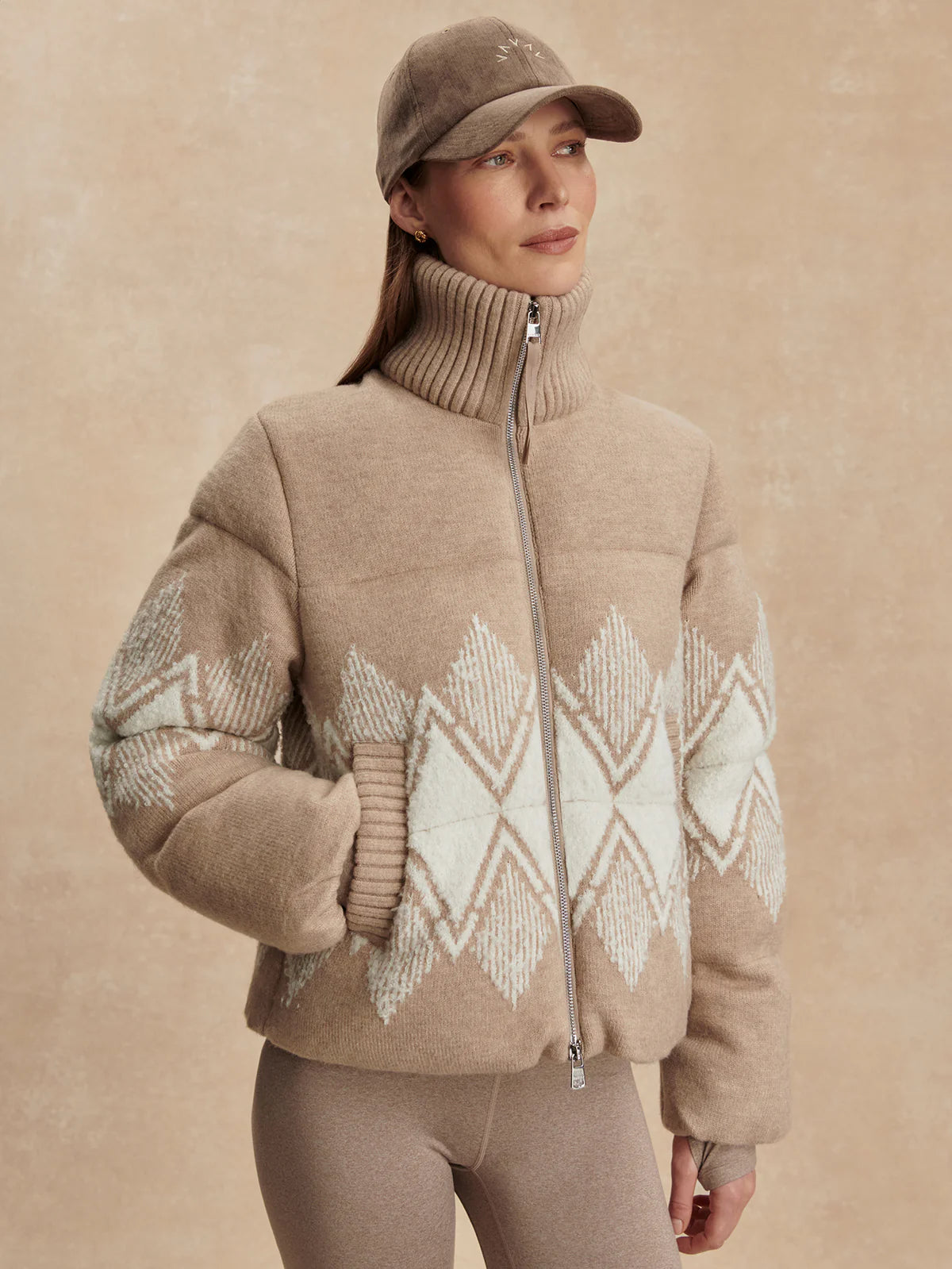 Belinda Knit Puffer in Light Taupe