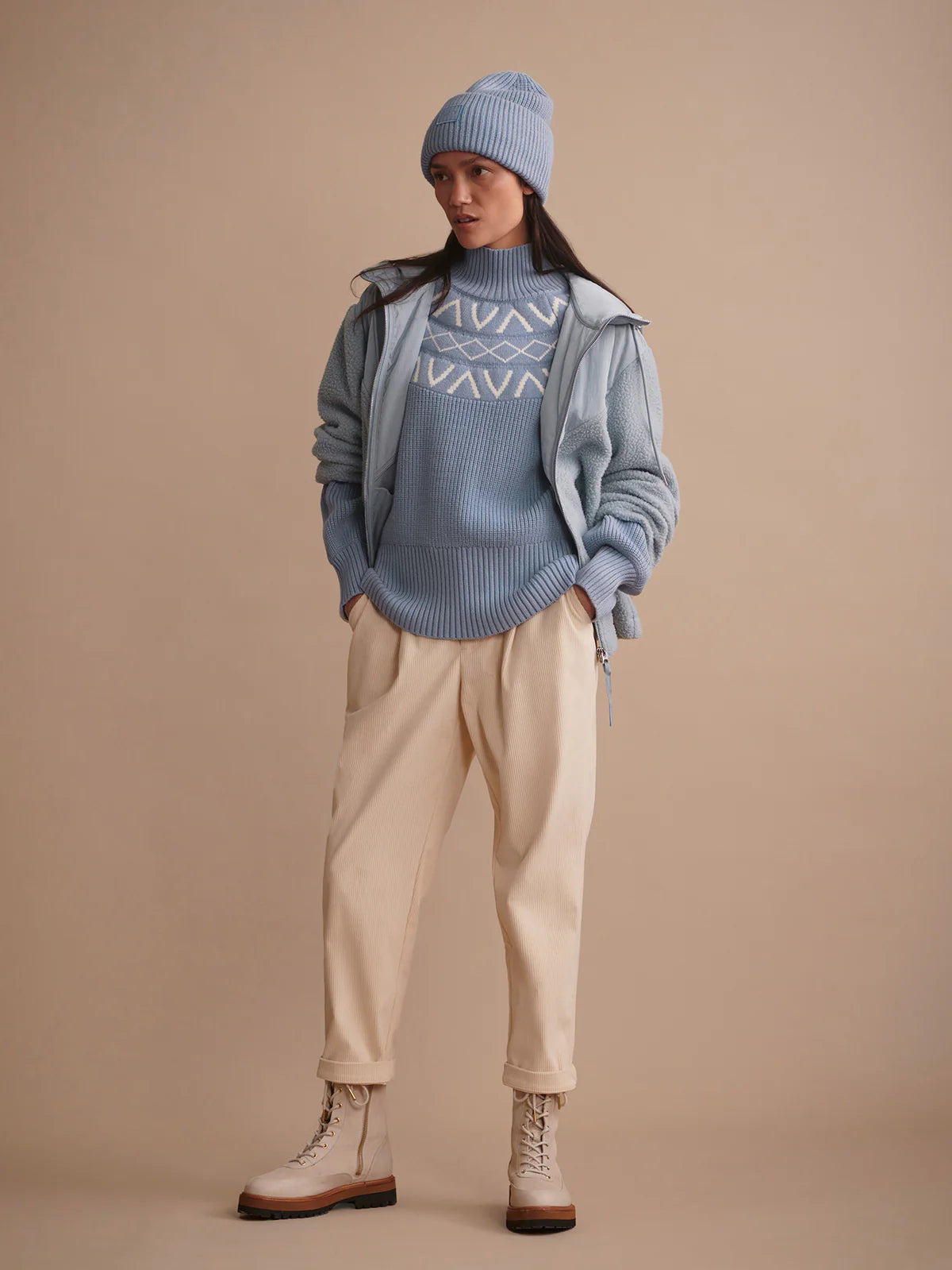 Marcie Fair Isle Yoke Knit in Glacier Blue