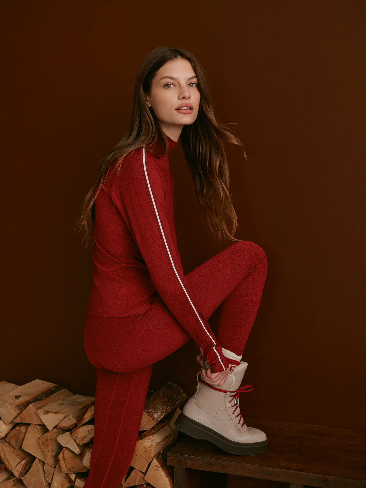 Always Warm Mock Neck Baselayer in Red Dahlia Marl