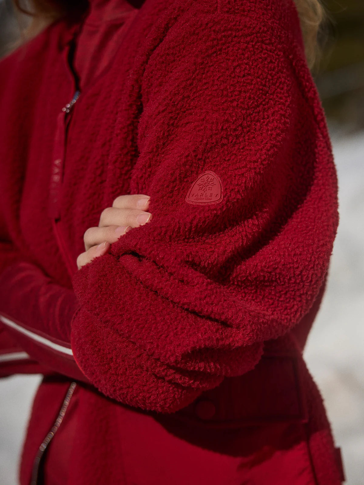 Marina Collarless Fleece in Red Dahlia