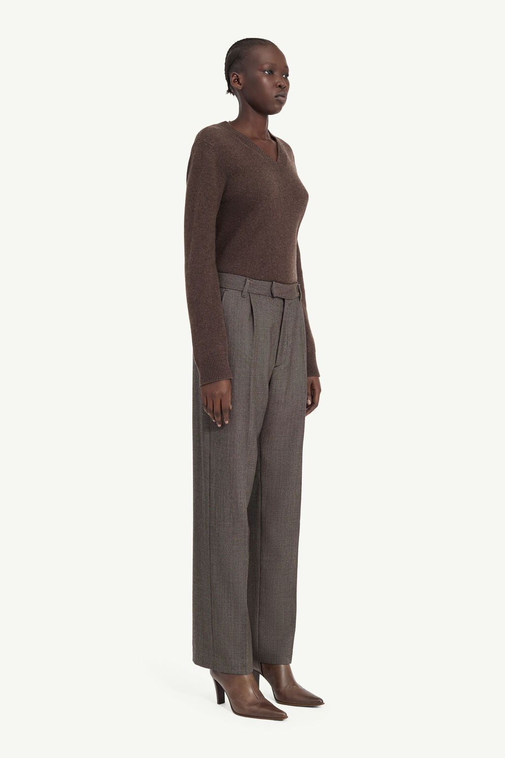 Light Tweed Tailored Trousers in Brown and Beige