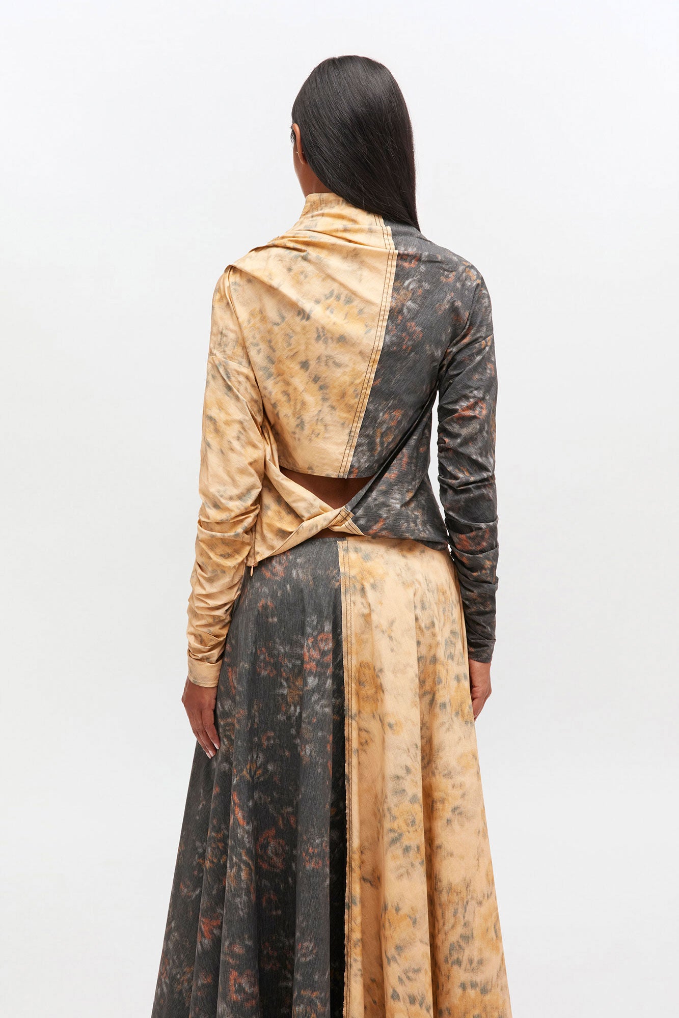 Ruched Top in Black and Beige