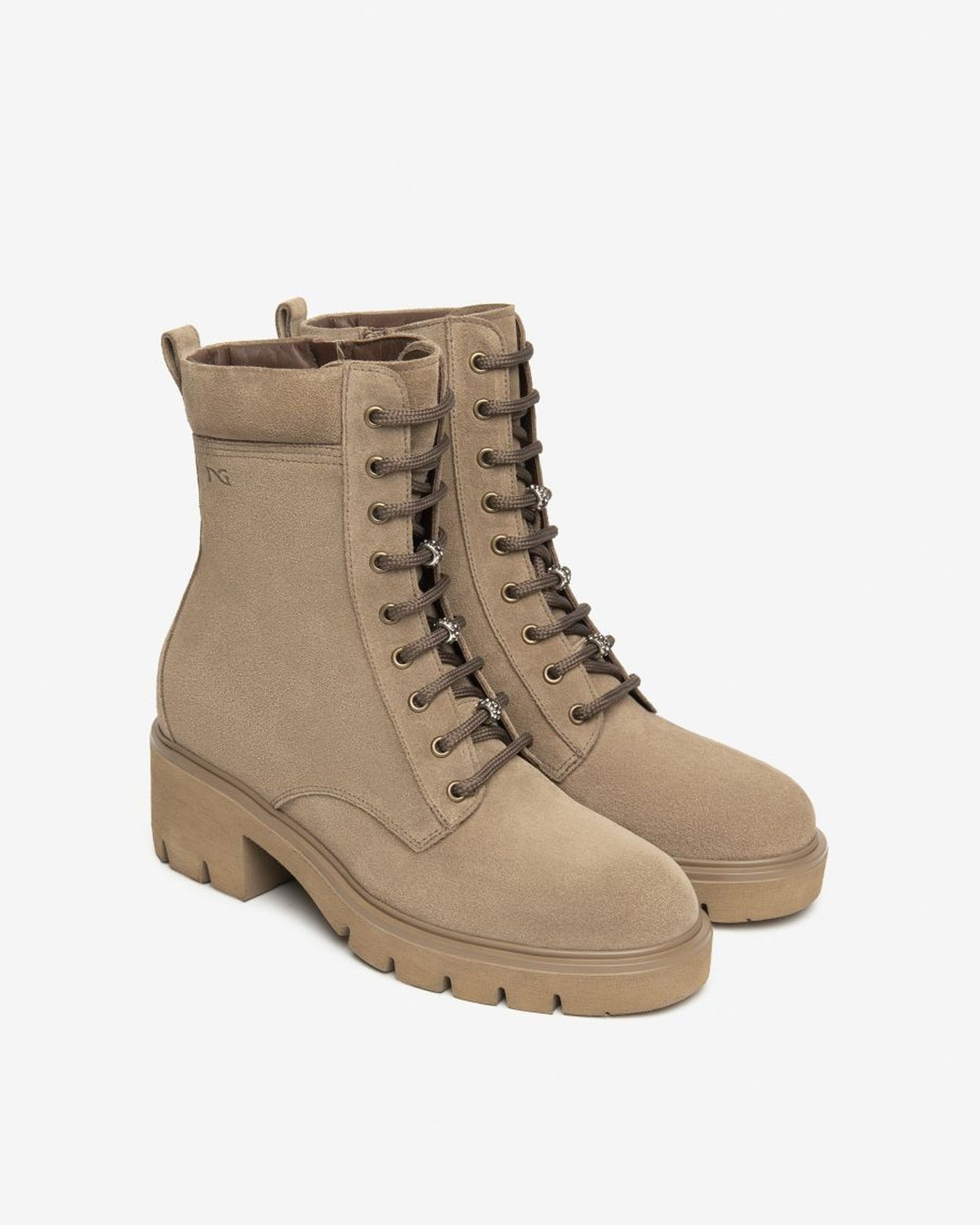 Suede Lace Up Combat Boot in Taupe