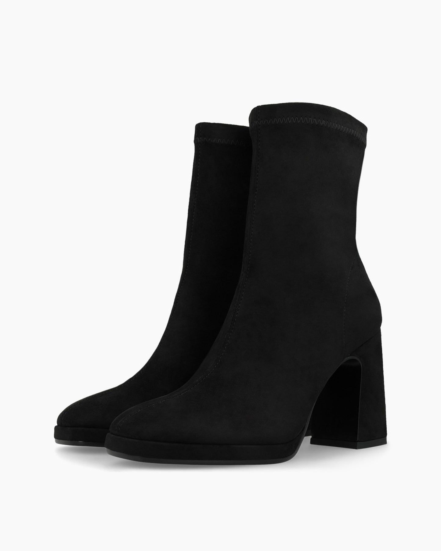 Laira Ankle Block Heel Boot in Black Suede