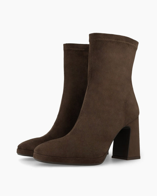 Laira Ankle Block Heel Boot in Brown Suede