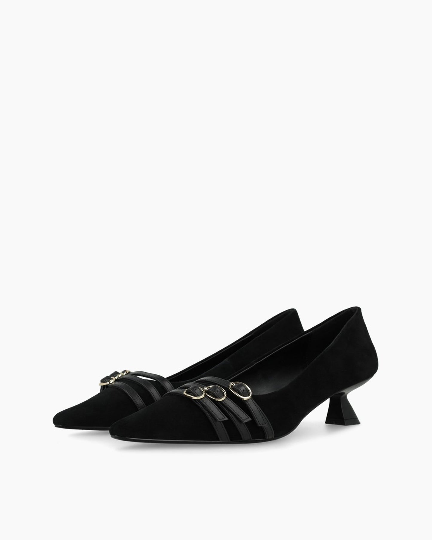 Roma Triple Buckle Heels in Black Suede