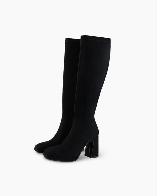 Limbo Block Heel High Boot in Black Suede