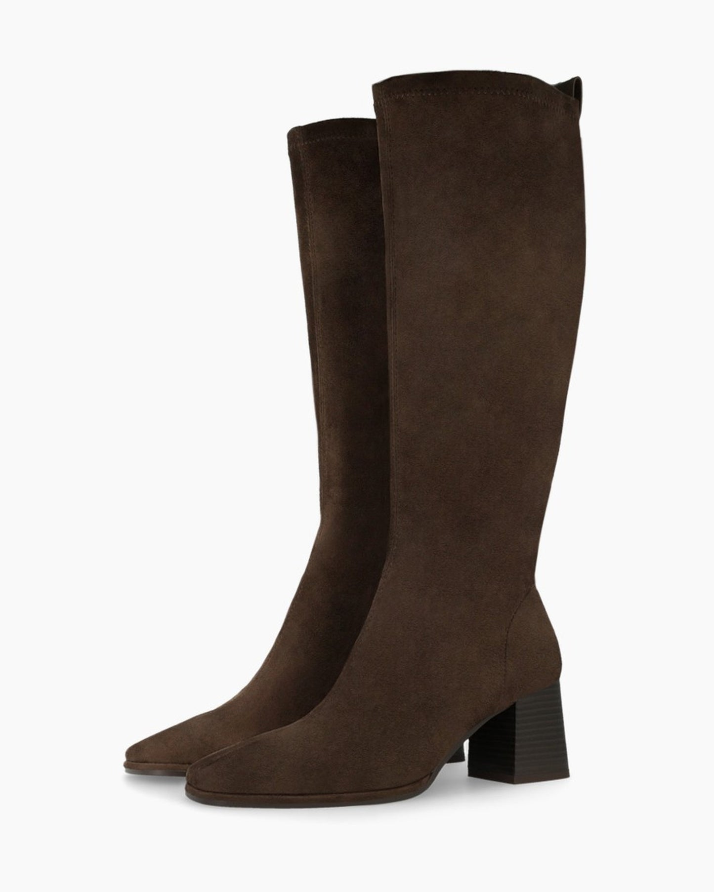 Halbor High Block Heel Boot in Brown Suede