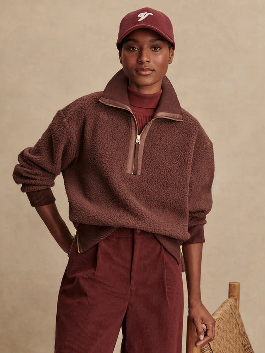 Roselle Half Zip Fleece in Mahogany