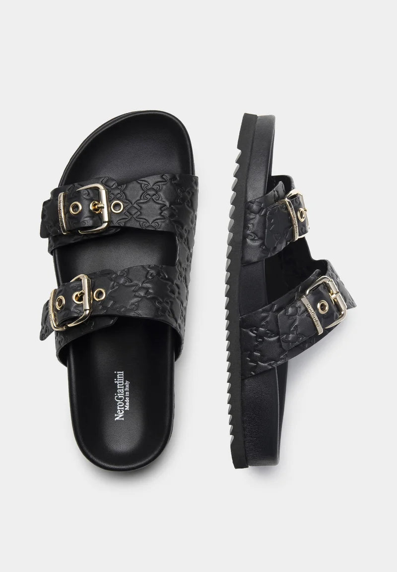 BLACK AND GOLD BUCKLE SLIDER-NERO GIARDINI