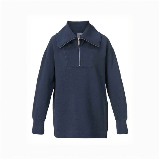 Peaceful Rib Half Zip Sweatshirt in Navy Blue
