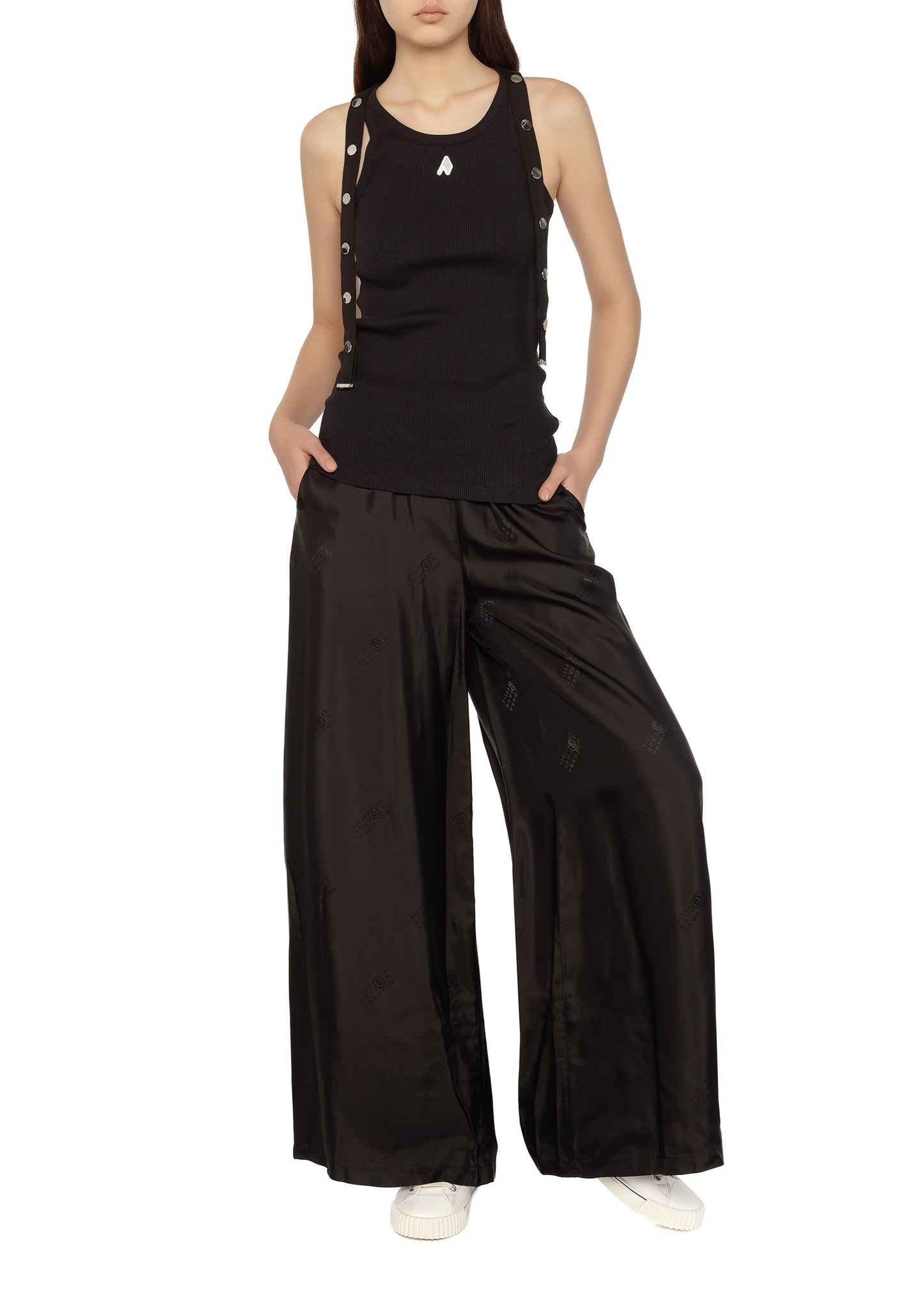 BLACK SATIN PANTS - MM6