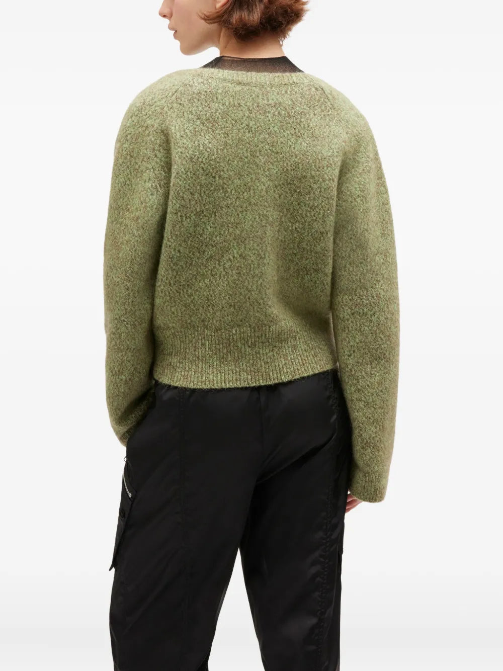 Brushed Mohair V-Neck Sweater in Green