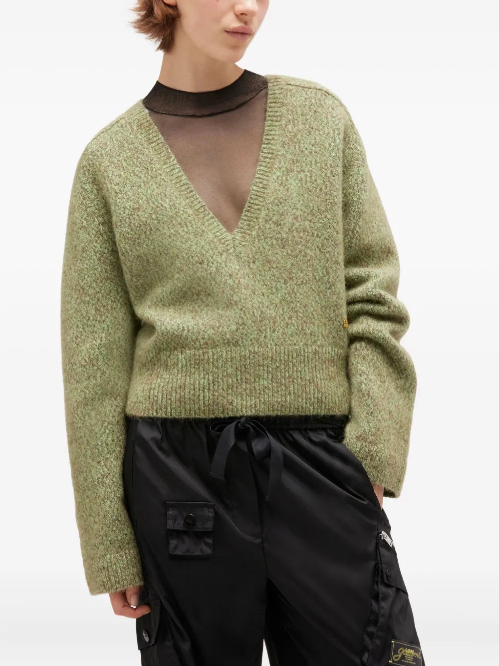 Brushed Mohair V-Neck Sweater in Green