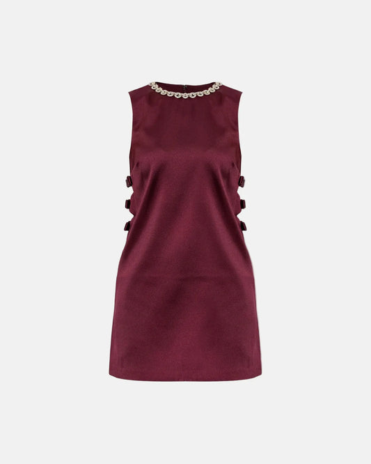 Satin Cut-Out Mini Dress in Burgundy