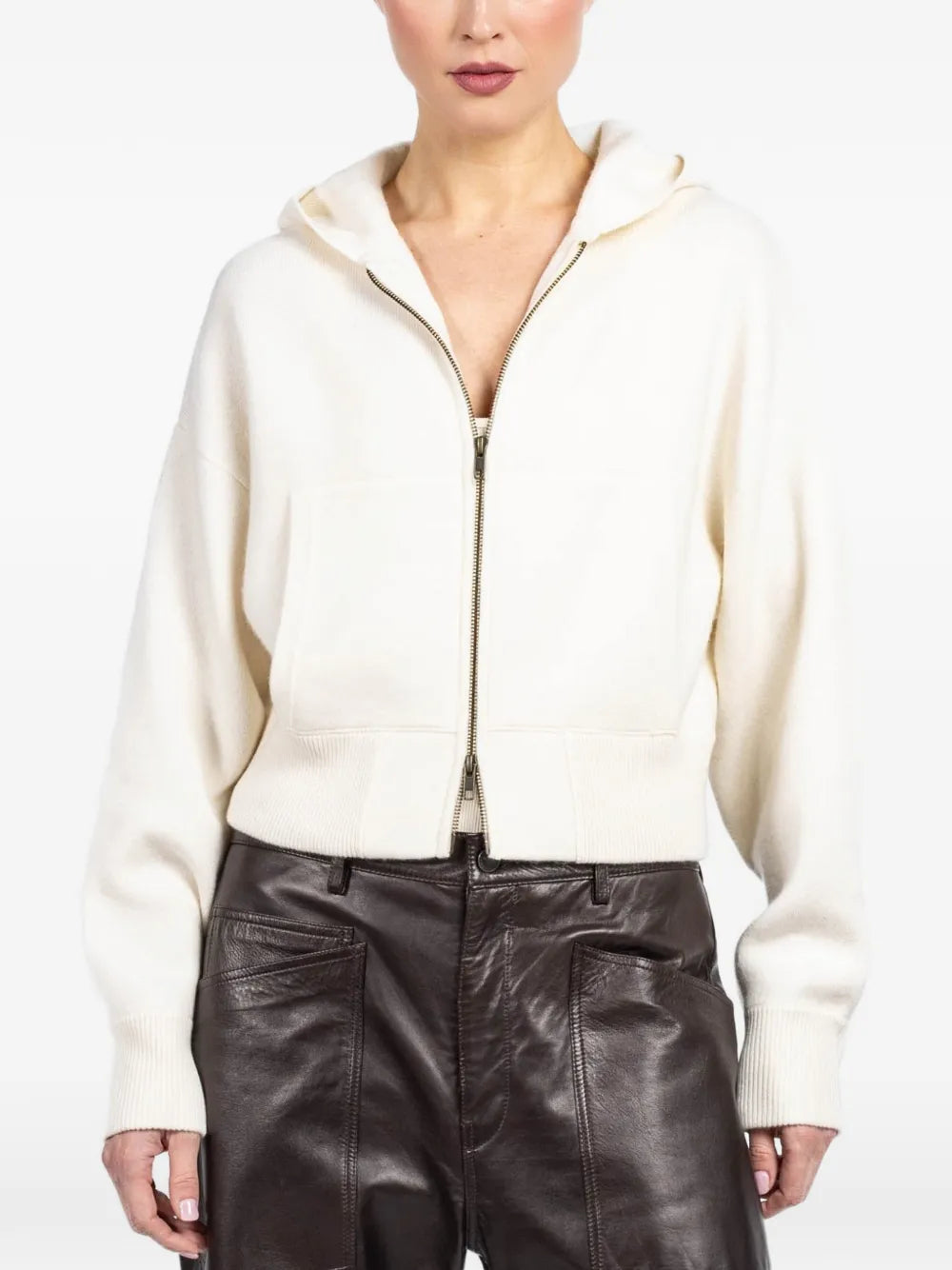 Lilia Hooded Zip Cardigan in Cream