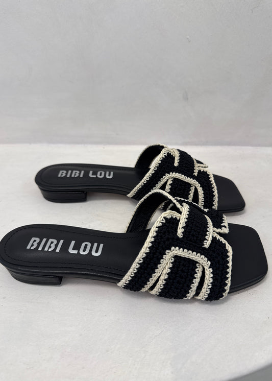 HOLLY FLAT SANDAL - BLACK KNIT - BIBI LOU