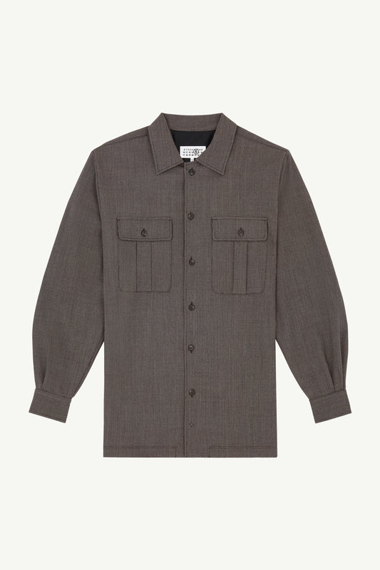 Tweed Shirt Dress in Brown and Beige