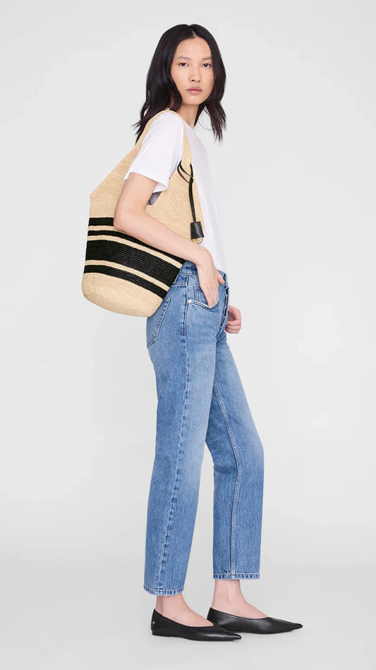 Leah Stripes Hobo Raphia Bag