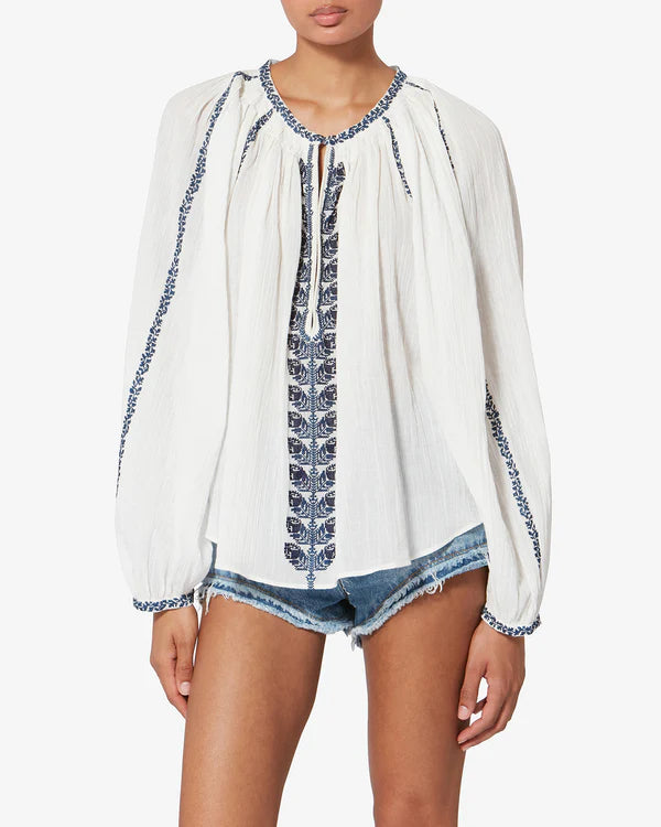 Lena Shirt in Ecru/Blue