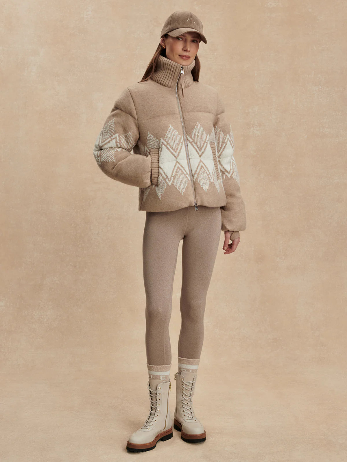 Belinda Knit Puffer in Light Taupe