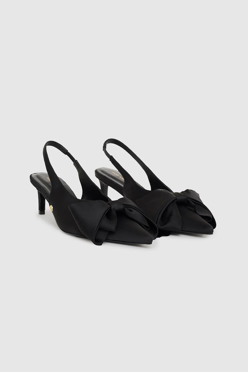 Nina Heels with Bow in Black Satin