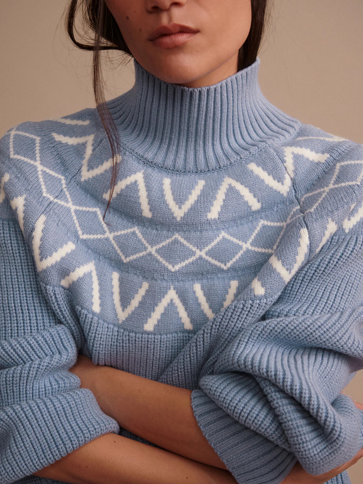 Marcie Fair Isle Yoke Knit in Glacier Blue