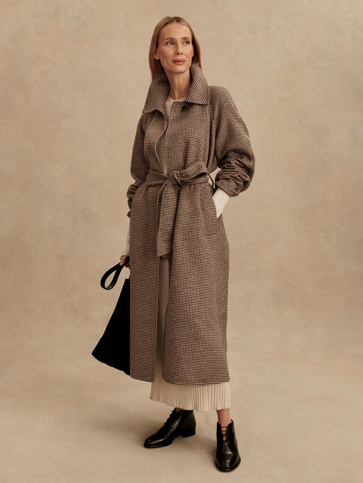 Tomlinson Belted Long Coat in Deep Taupe