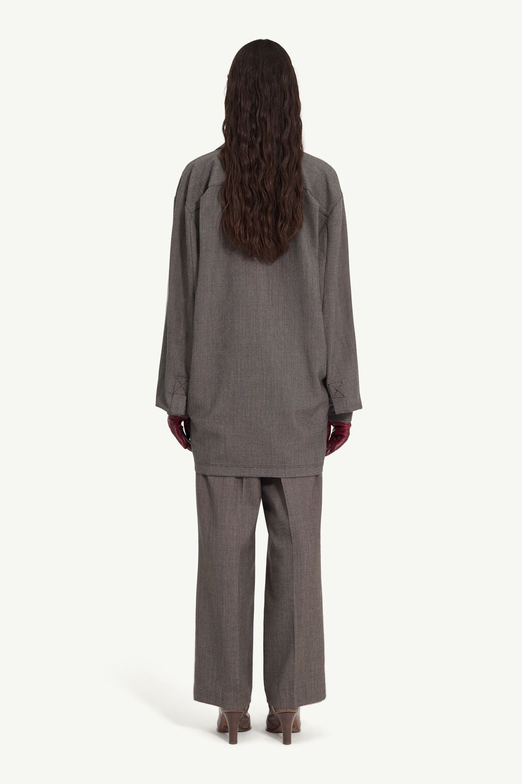 Tweed Shirt Dress in Brown and Beige