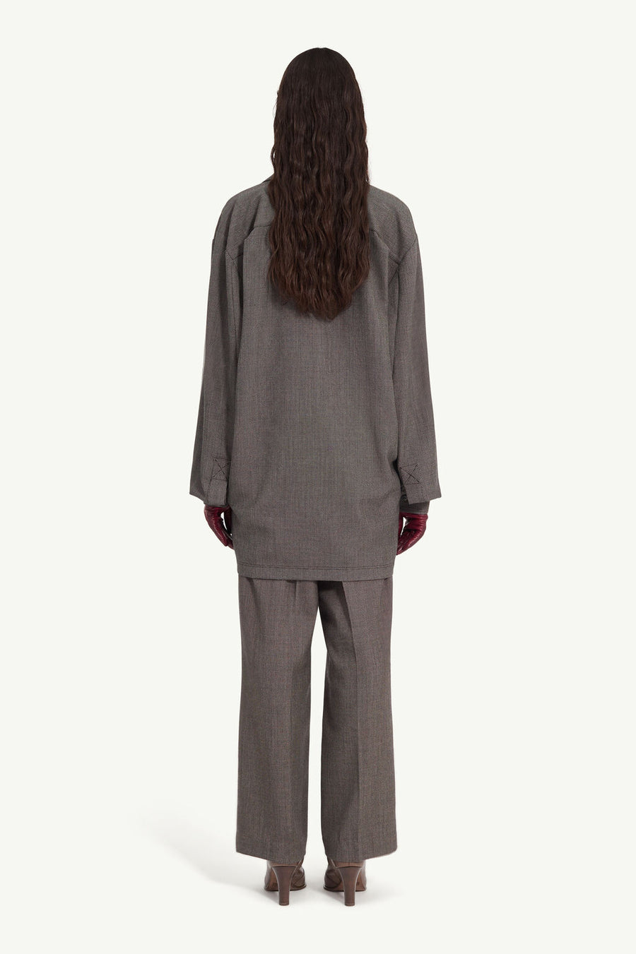 Tweed Shirt Dress in Brown and Beige