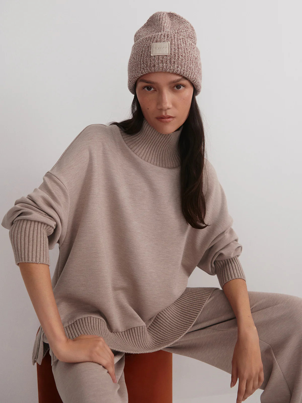 Barker High Neck Sweatshirt in Taupe Marl