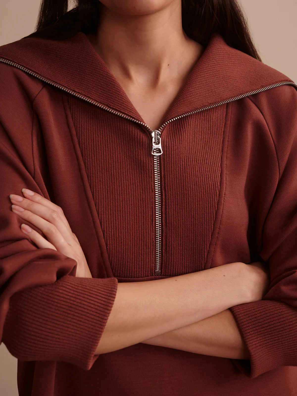 Xina Half Zip Longline Sweatshirt in Cinnamon
