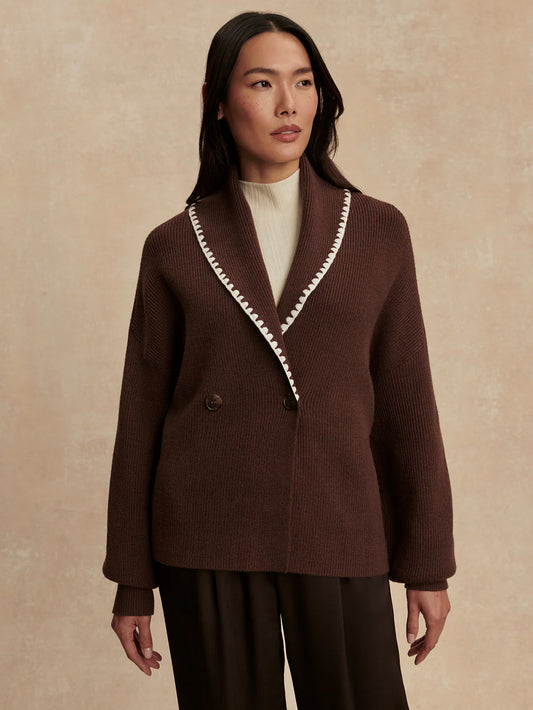 Totley Shawl Collar Knit in Coffee Bean