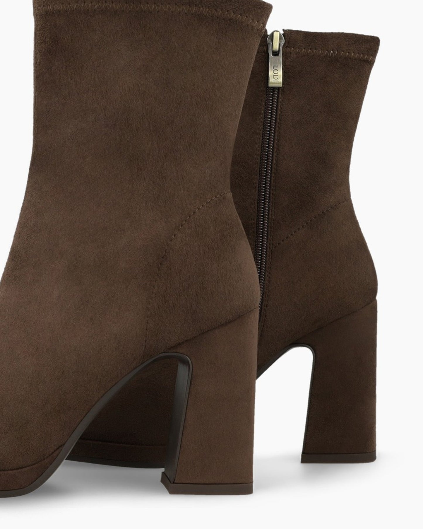 Laira Ankle Block Heel Boot in Brown Suede