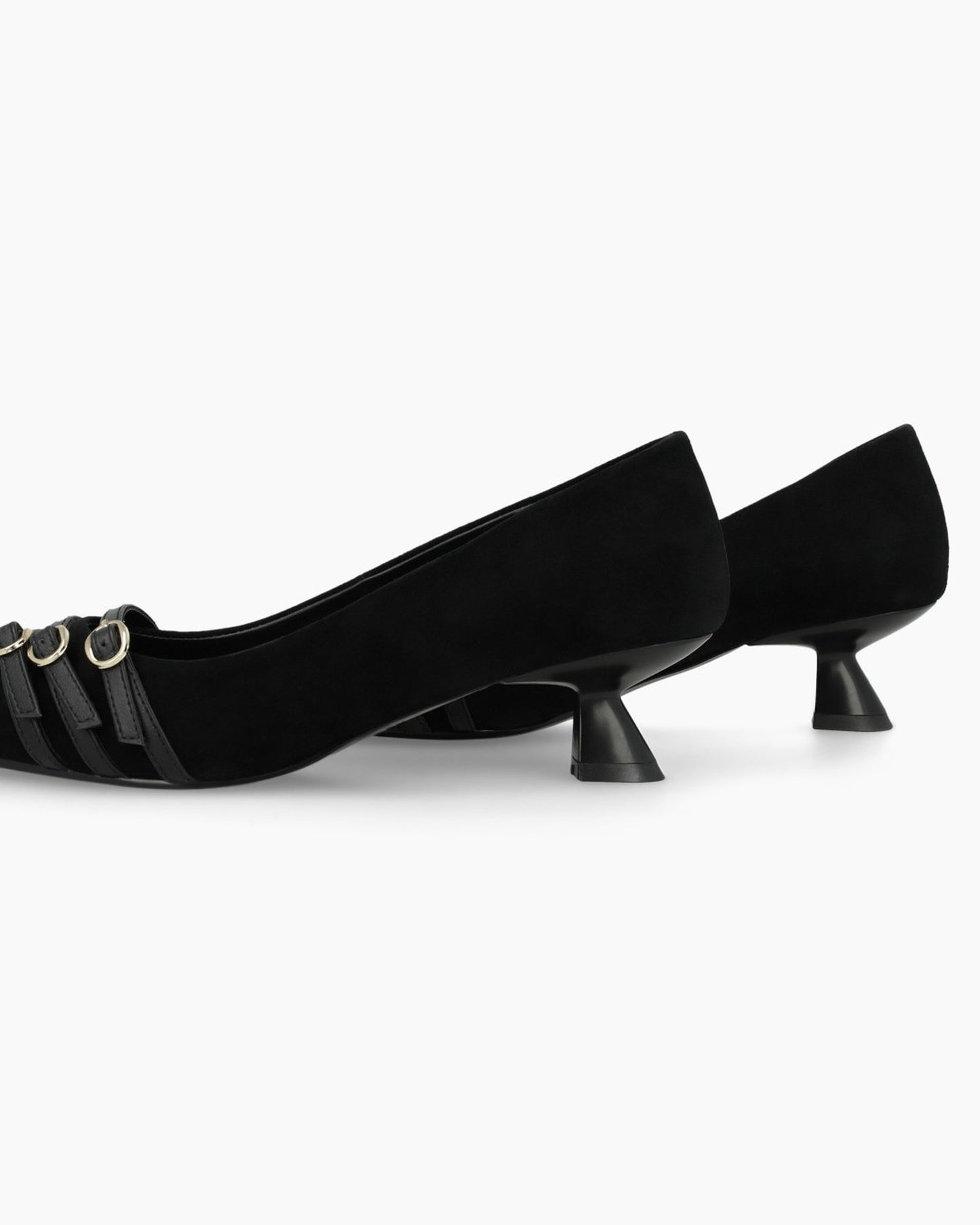 Roma Triple Buckle Heels in Black Suede