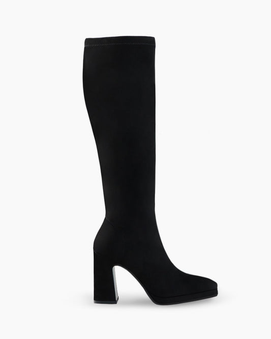 Limbo Block Heel High Boot in Black Suede