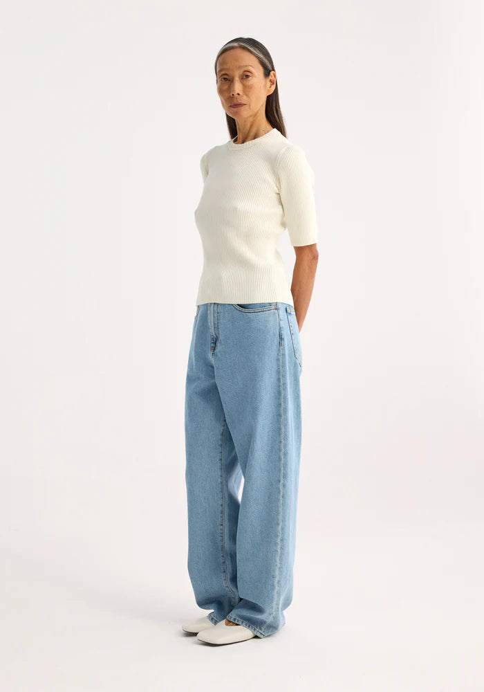 RIBBED KNITTED SHORT SLEEVE TOP - ROHE